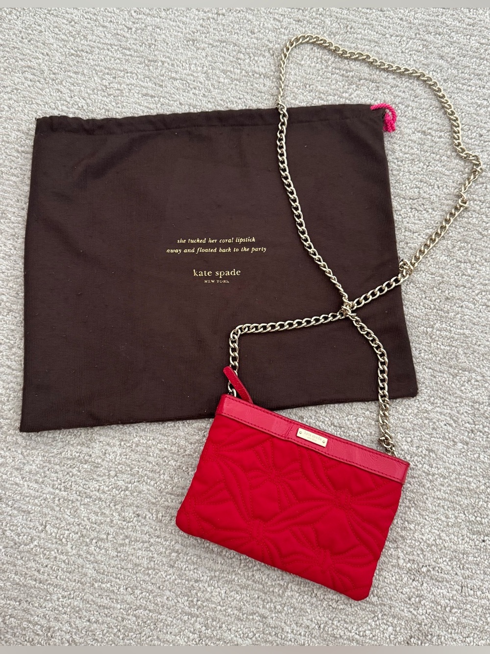 Kate Spade Quilted Red Phone Holder Crossbody Mini Bag Golf Chain
